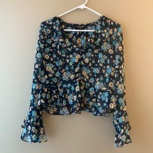Topshop Floral Print Frilled Ruffle Blouse